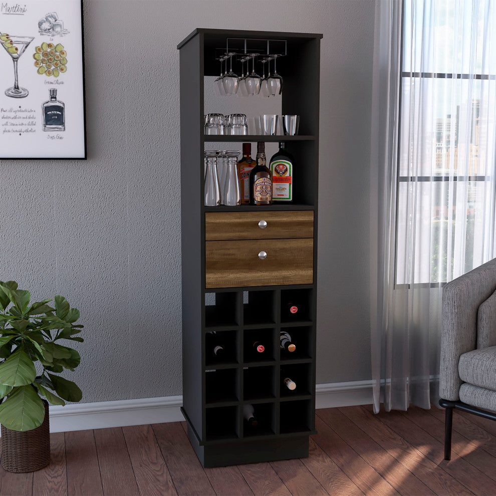 DEPOT E-SHOP Zircon Bar Cabinet, Black/Walnut
