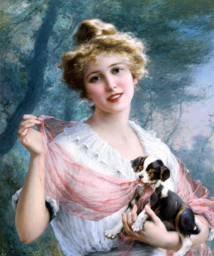 Emile Vernon The Mischievous Puppy, 20"x25" Gallery Wrapped Canvas Print