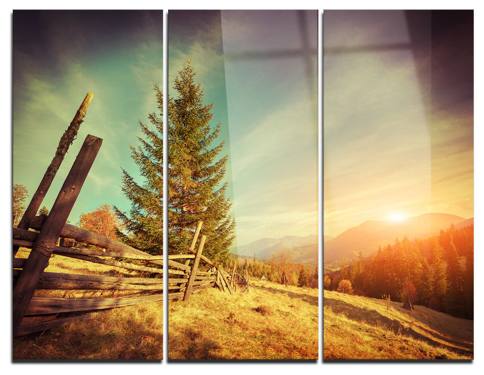 "Retro Style Autumn in Mountains" Photo Metal Wall Art, 3 Panels, 36"x28"