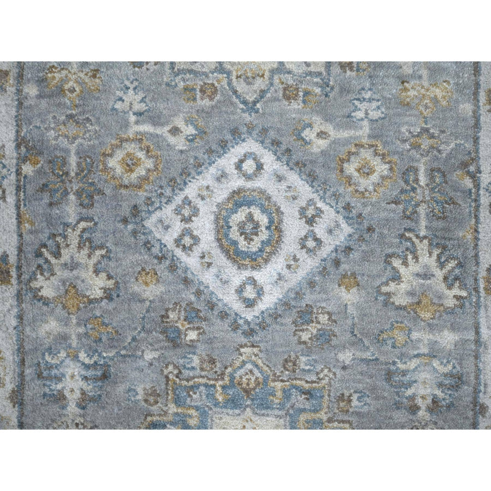 Medium Gray Karajeh Design Natural Wool Hand Knotted Runner Rug 2'7"x10'