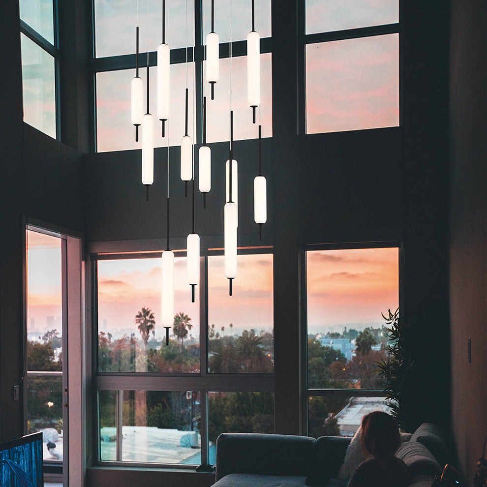 12 Light Midcentury Chandelier, Black