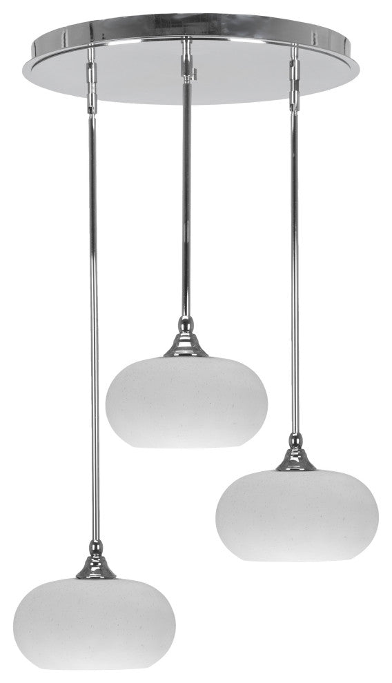 Empire 3-Light Cluster Pendalier, Chrome/White Muslin