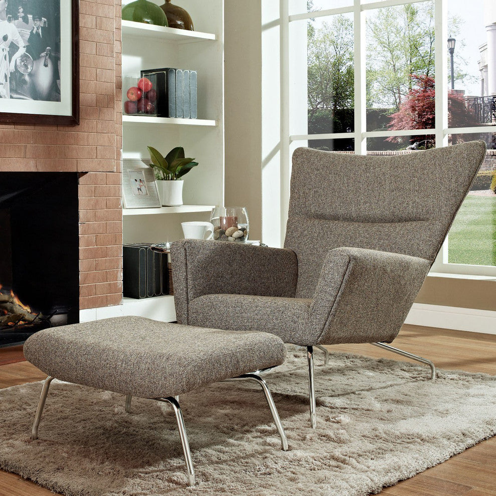 Modern Contemporary Living Room Lounge Chair and Ottoman, Oatmeal
