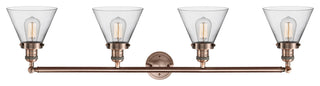 Large Cone 4-Light Bath Fixture, Clear Glass, Antique Copper