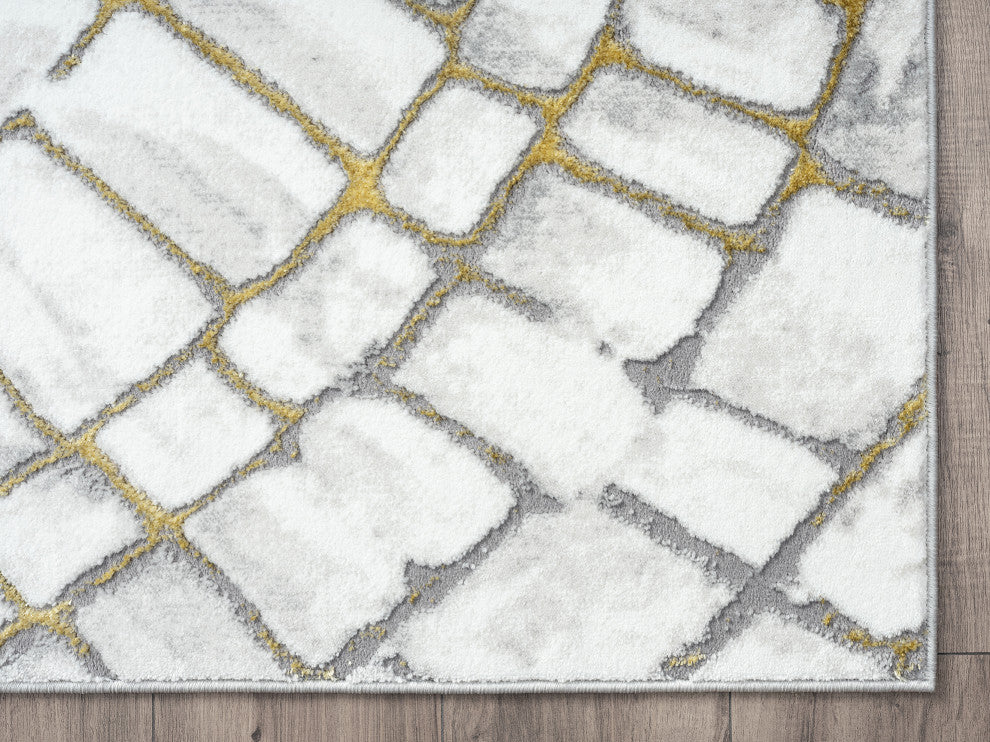 Abani Luna LUN130A Contemporary Grey and Gold Spiral Metallic Area Rug