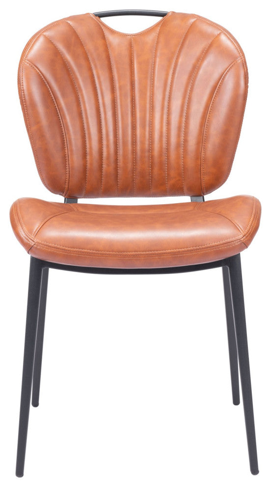 Dining Chair, Set of 2, Faux Vinyl Leather, Steel, Vintage Brown, Black, Cafe