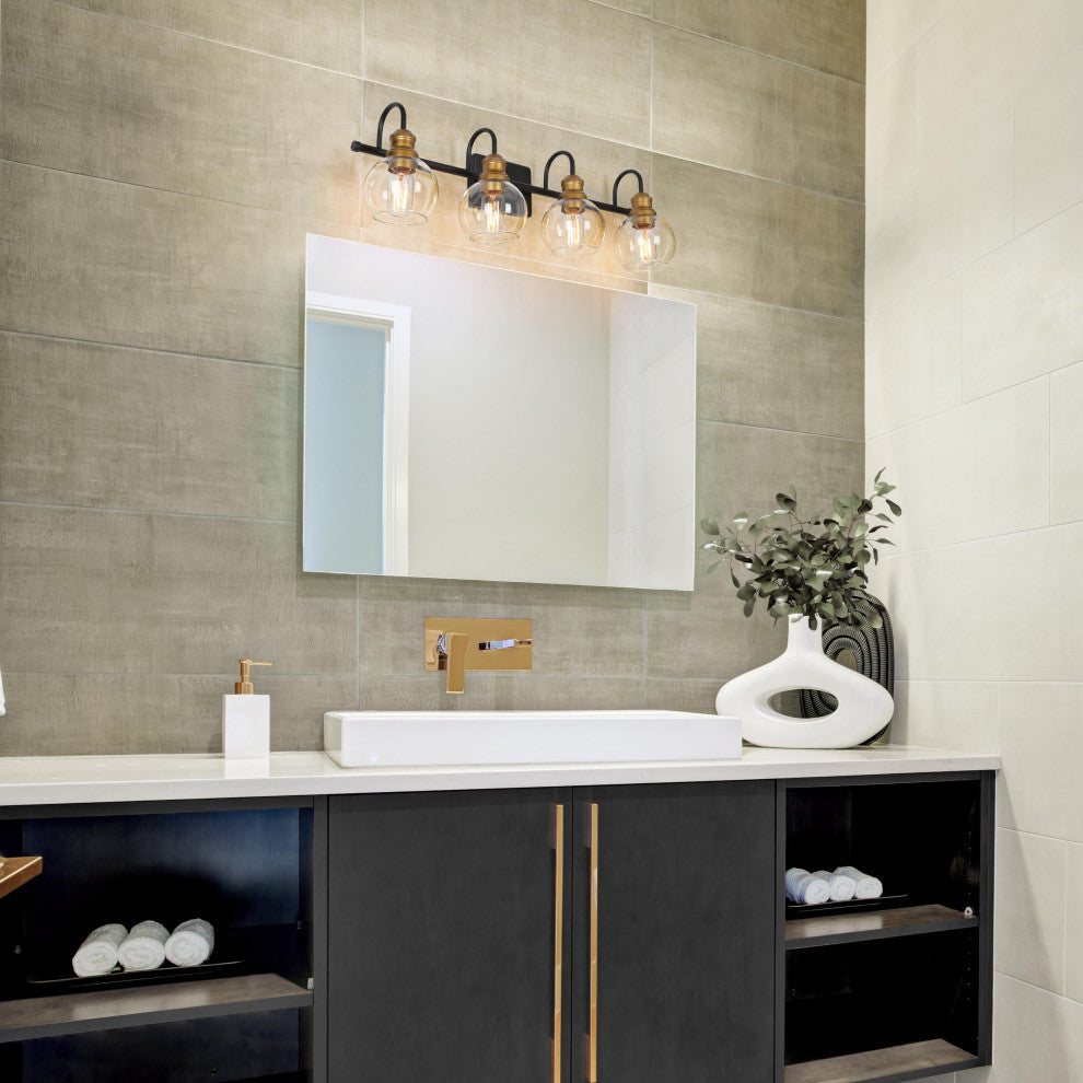 LNC 4-Light Black & Brass Modern Glass Bathroom Vanity Lighting
