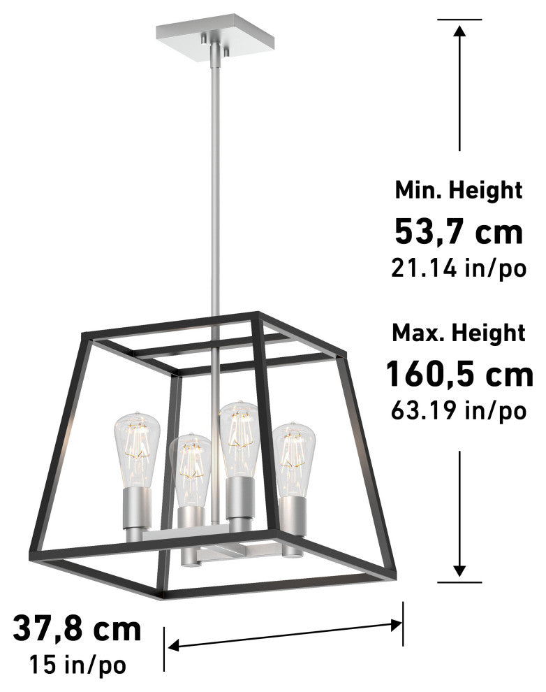 Artika Carter Square Chandelier, Silver & Black