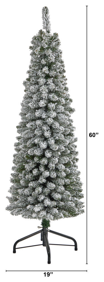 5' Flocked Pencil Artificial Christmas Tree With 318 Bendable Branches