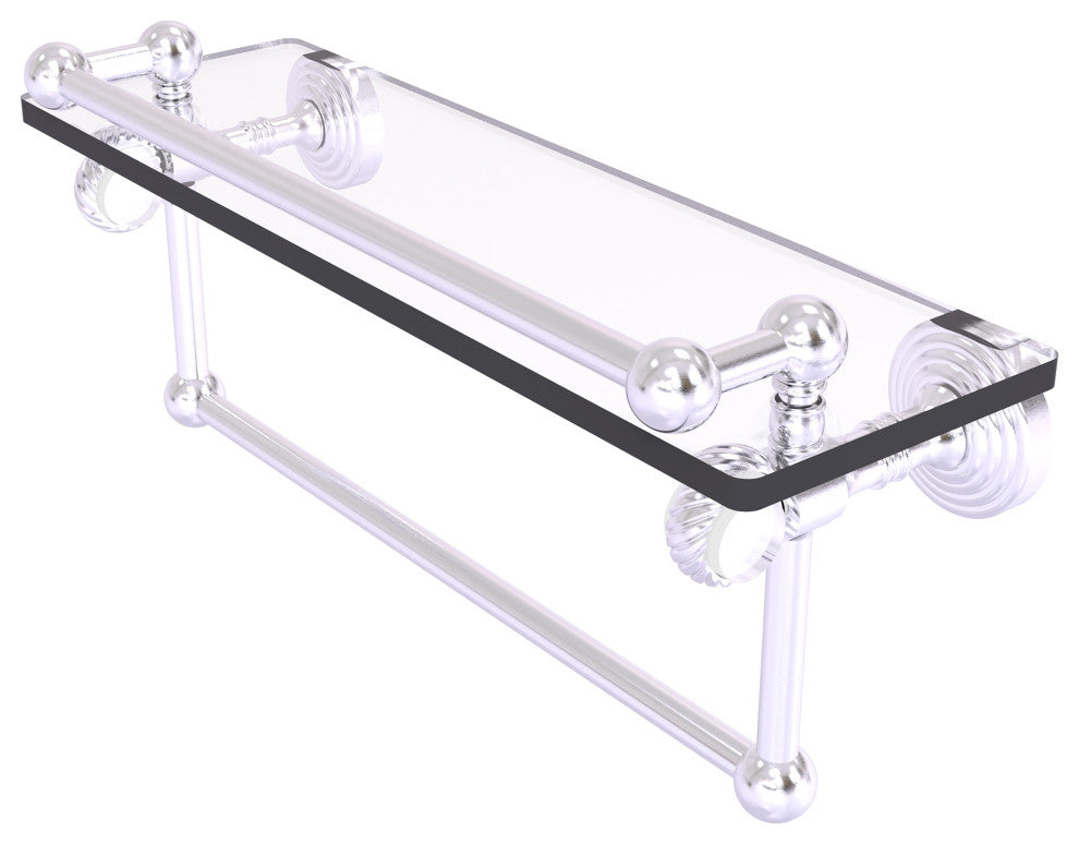 Pacific Grove 16" Twisted Glass Shelf with Towel Bar, Satin Chrome