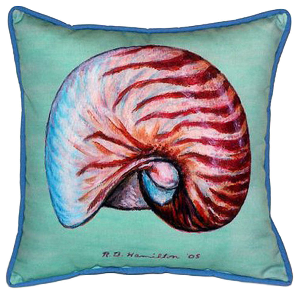 Betsy Drake Nautilus Shell Extra Large 22 X 22 Indoor / Outdoor Teal Pillow