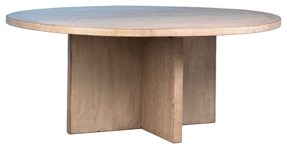 Brooks 72" Round Reclaimed Pine Dining Table With Cross Base, Light Warm Wash