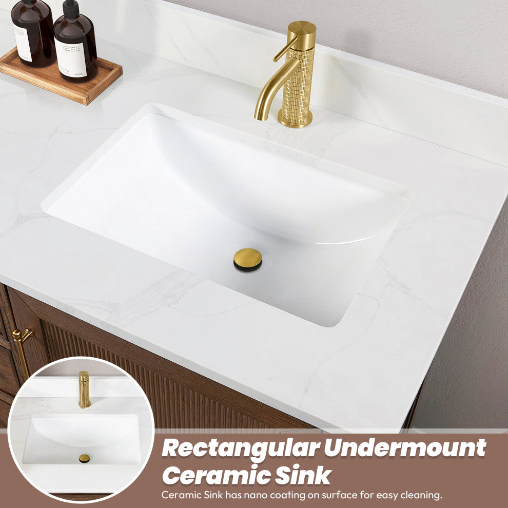 Tokyo Bath Vanity, Quartz Top No Mirror, Dark Brown Oak, 36", Single Vanity
