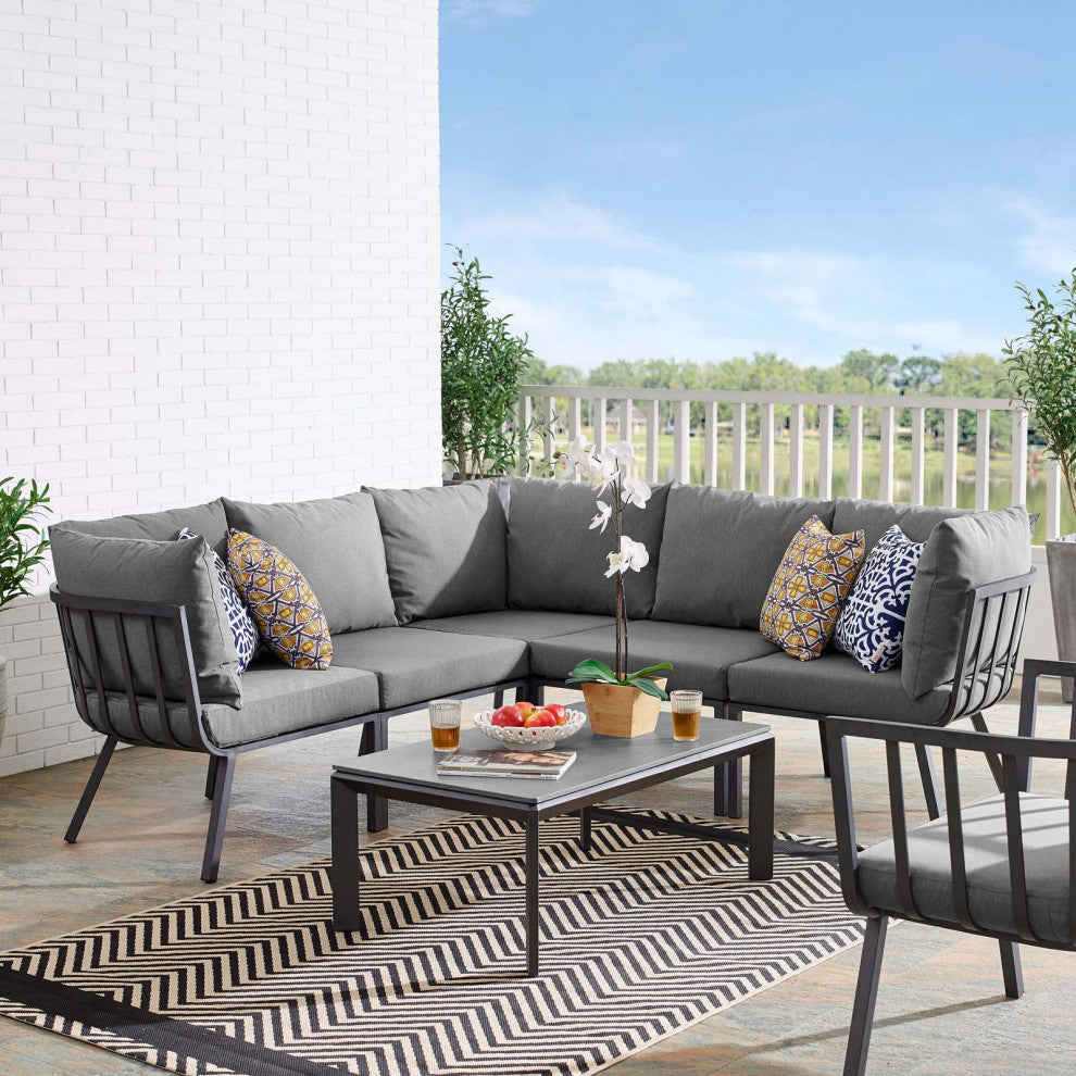 Lounge Sectional Sofa Chair Set, Aluminum, Metal, Gray, Modern, Outdoor