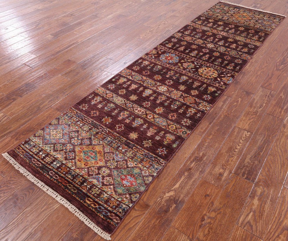 2' 8" X 9' 10" Handmade Khorjin Super Kazak Runner Rug Q8382