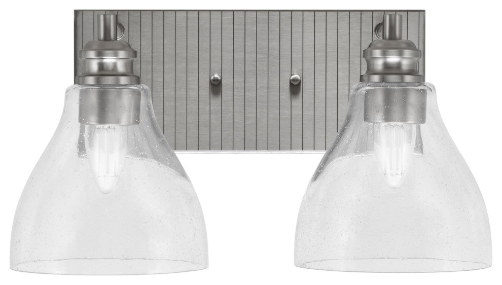 Edge 2-Light Bath Bar, Brushed Nickel Finish, 6.25" Clear Bubble Glass