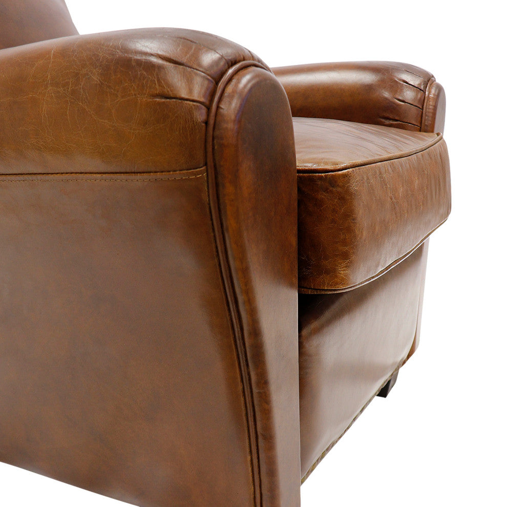 Pasargad Home Palermo Genuine Leather Wing Chair, Brown