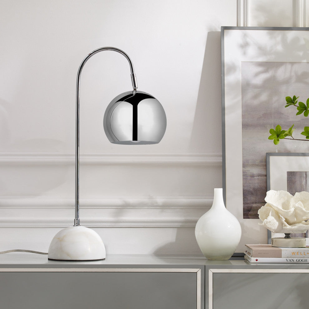 Inspired Home Harlynn Table Lamp, Marble Stone Base, Chrome