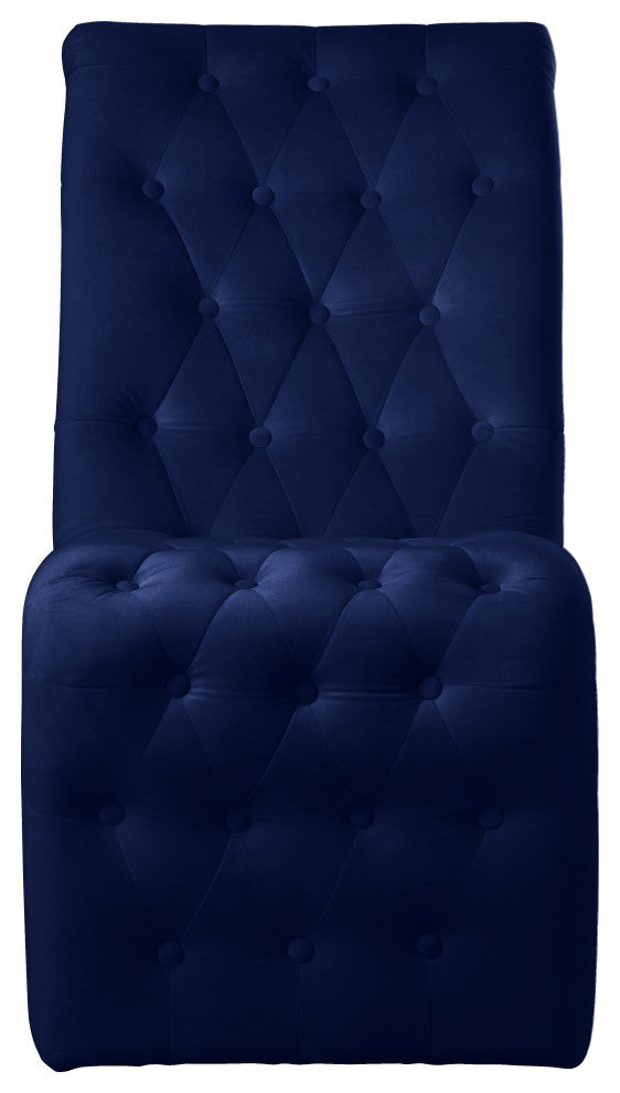 Curve Button Tufted, Fabric Upholstered Dining Chair, Set of 2, Navy Velvet