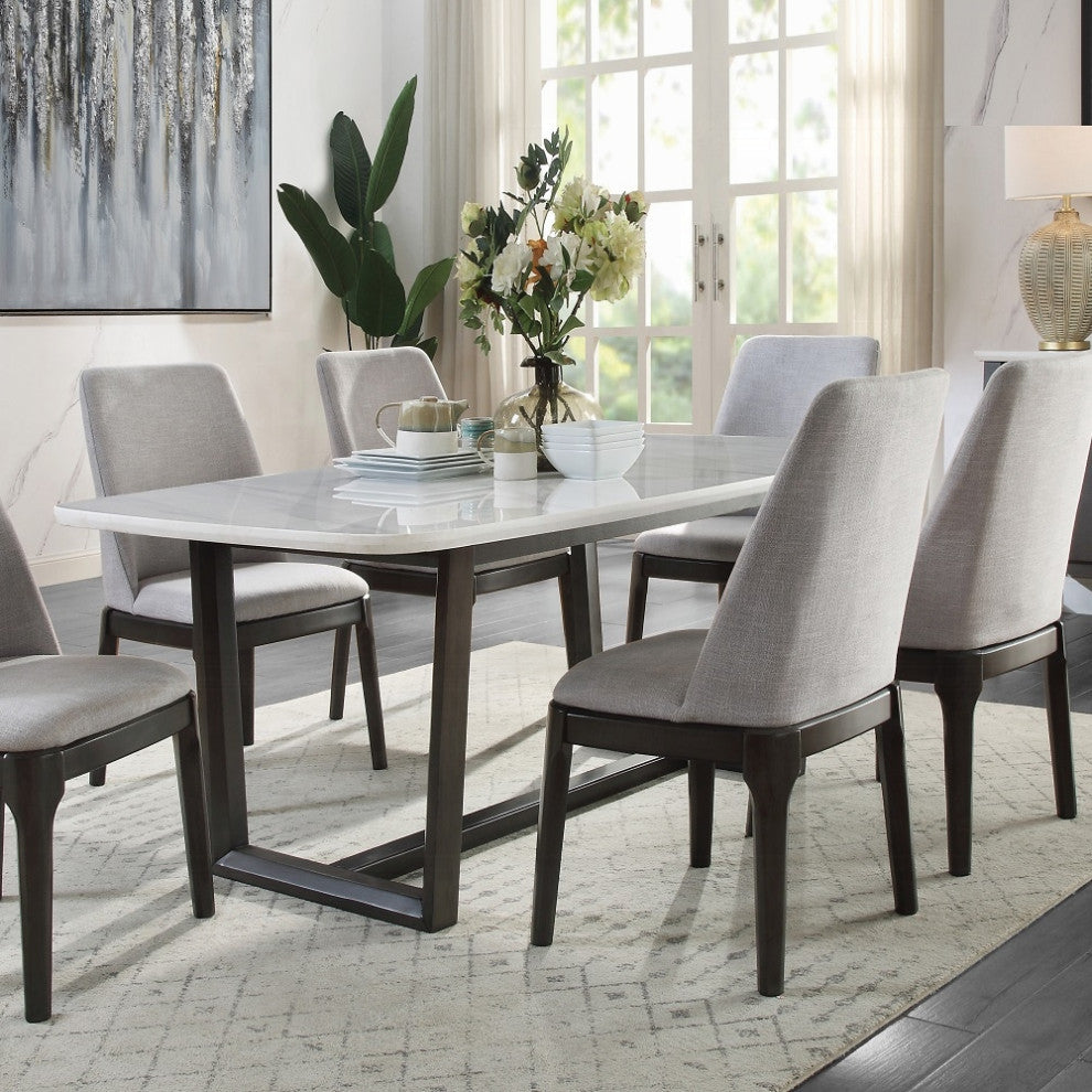 Madan Dining Table, Marble Top and Weathered Gray