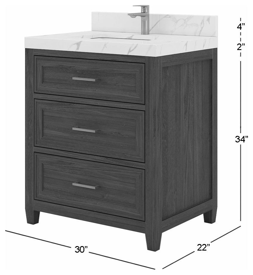 Santa Monica 30 Single Sink Bath Vanity in Whitewashed Teak 2" Piatra Gray