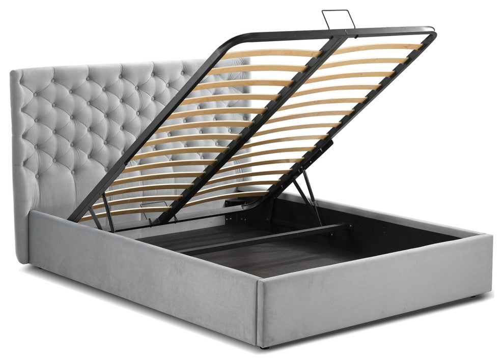Parker King Storage Bed in Gray Velvet Fabric