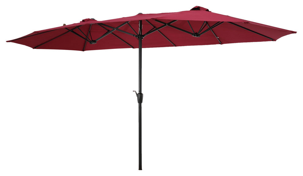 15'x9' Steel Double-Sided Rectangular Outdoor Market Patio Umbrella, Red