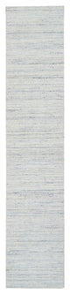Ivory, Hand Loomed Plain Modern Striped Design, Wool Runner Rug, 2'6"x11'10"