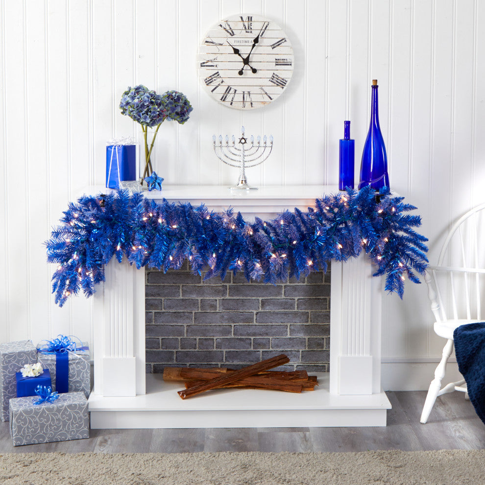6' Blue Artificial Christmas Garland With 50 Warm White Lights