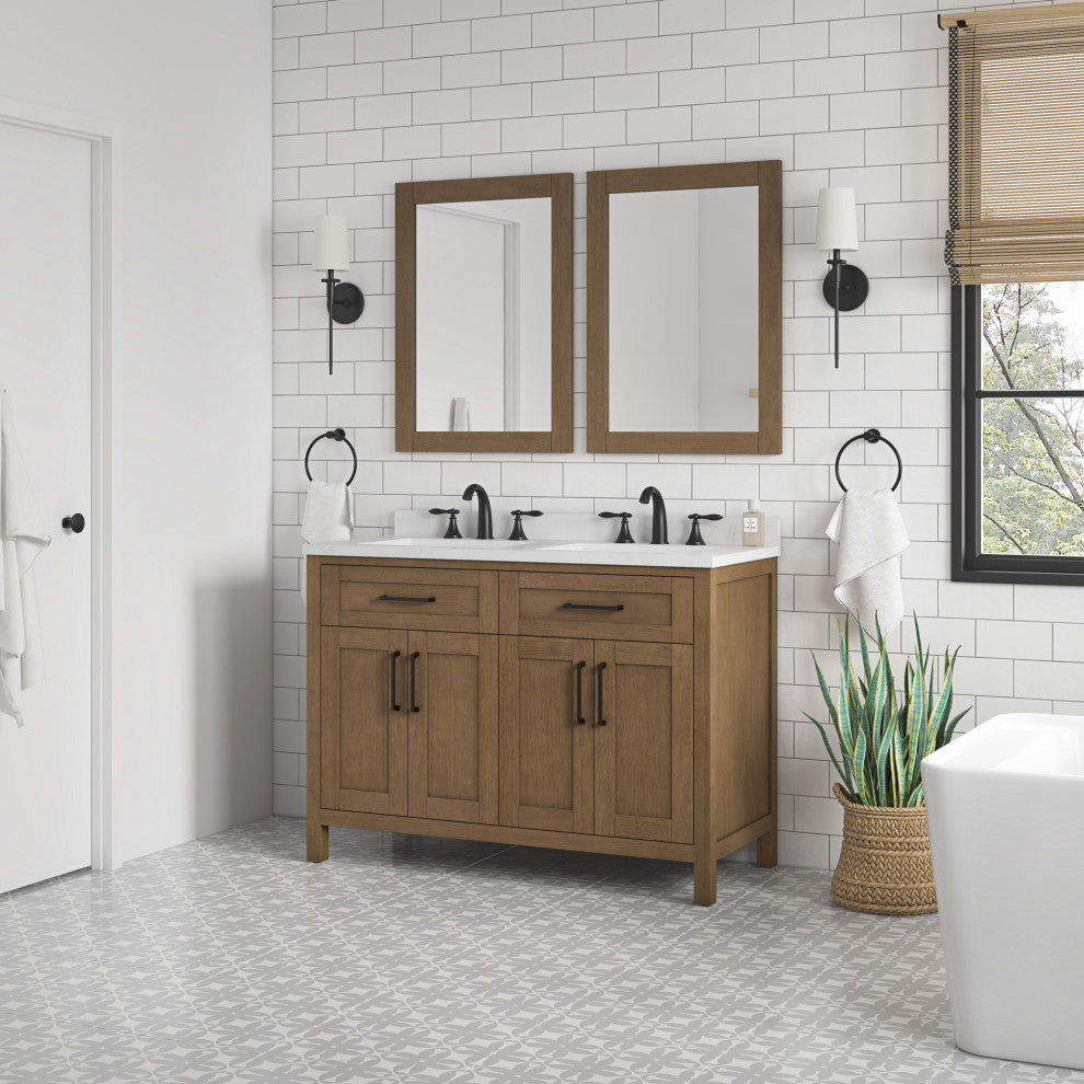 OVE Decors Tahoe 48" Double Sink Bathroom Vanity, Almond Latte