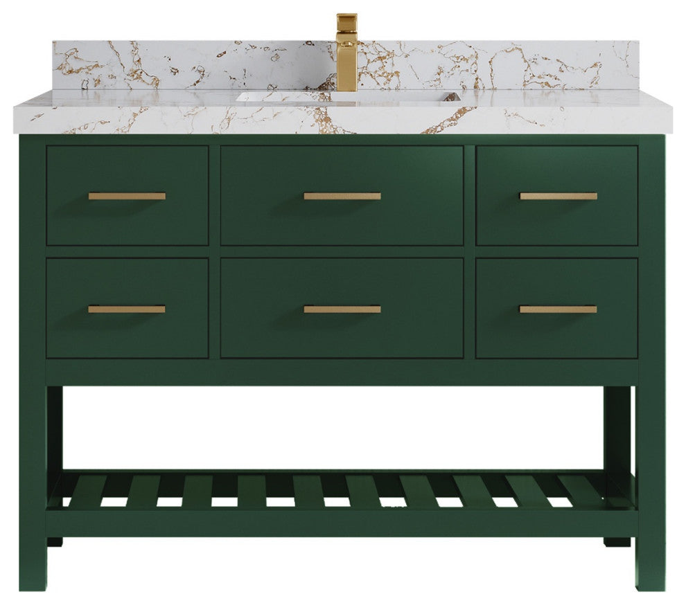 Parker 48" Single Sink Bath Vanity, Lafayette Green 2" Viola Gold