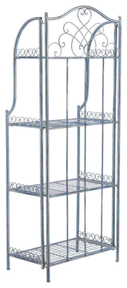 Safavieh Amaris Wrought Iron 4-Tier Outdoor Baker's Rack, Antique Blue