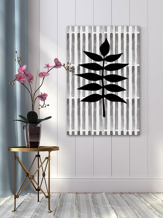 "Black Leaf 3" Painting Print on White Wood