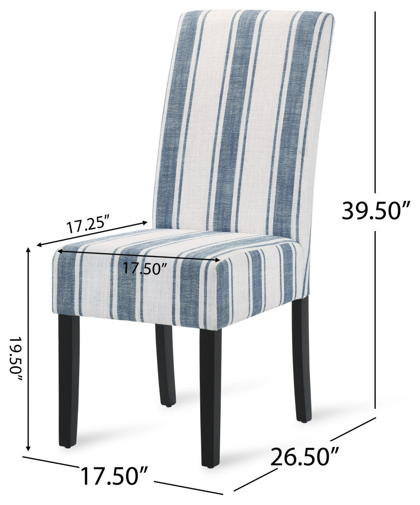 Percival Upholstered Dining Chairs, Set of 2, Dark Blue Line and Espresso, 100% Polyester