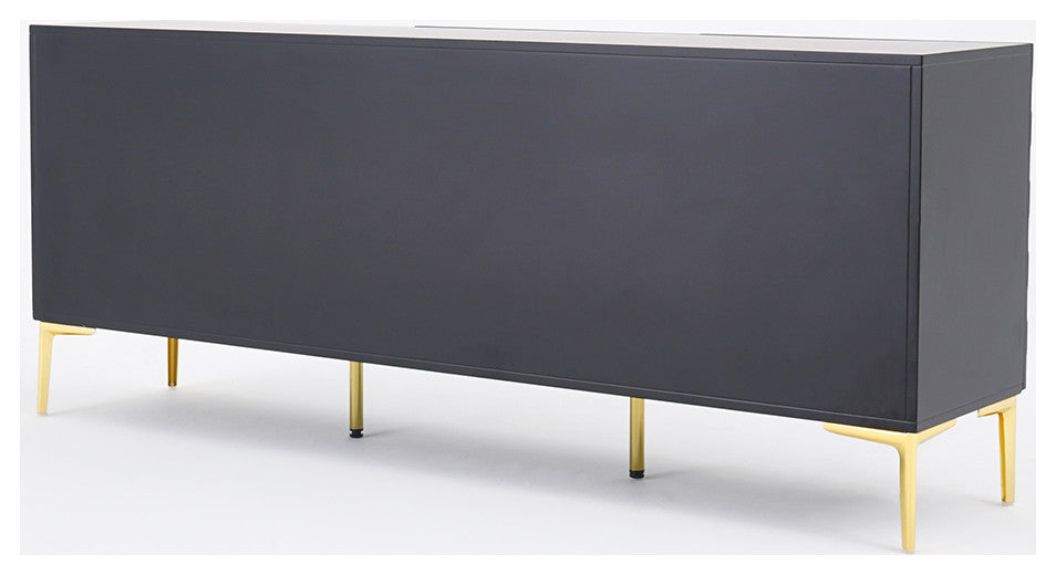 Modern 70.9" Black Buffert Sideboard Table with Gold Legs & 3 Doors, Black