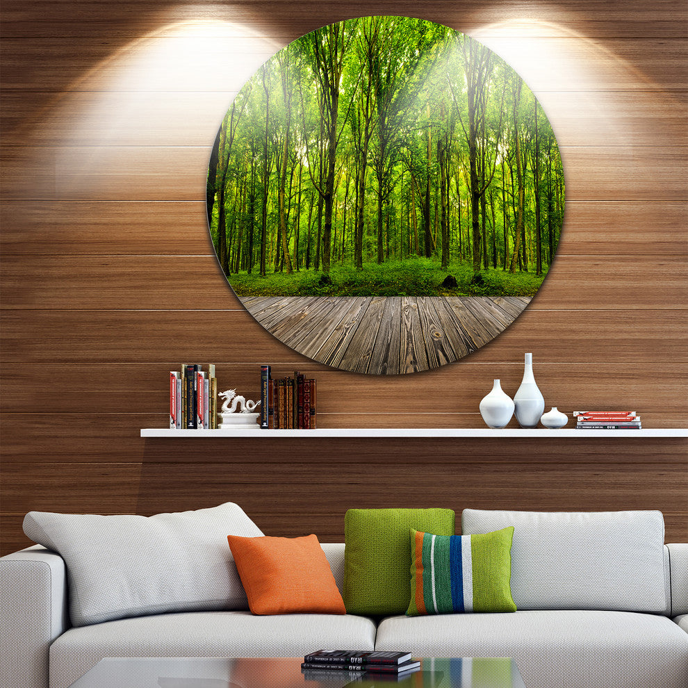 Room Interior In Forest, Landscape Contemporary Round Wall Art, 11"