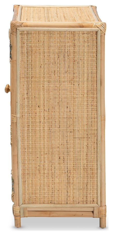 Modern Bohemian Natural Brown Rattan 2-Door Storage Cabinet