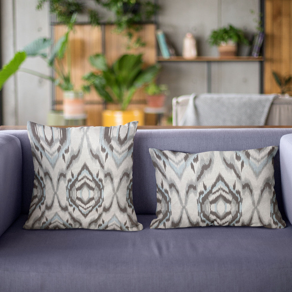 Plutus Ikat Dream Blue, Black, Cream Handmade Luxury Pillow, 16"x16"