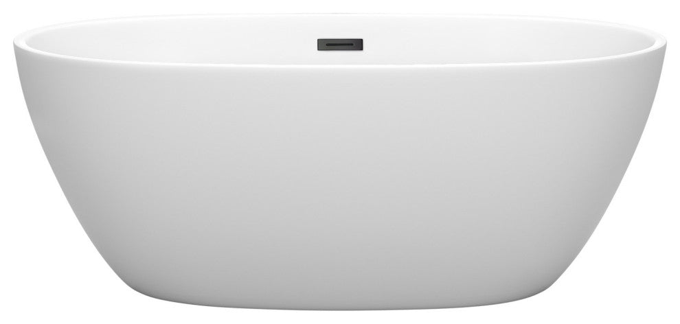 Juno 59" Freestanding Matte White Bathtub, Matte Black Drain and Overflow Trim