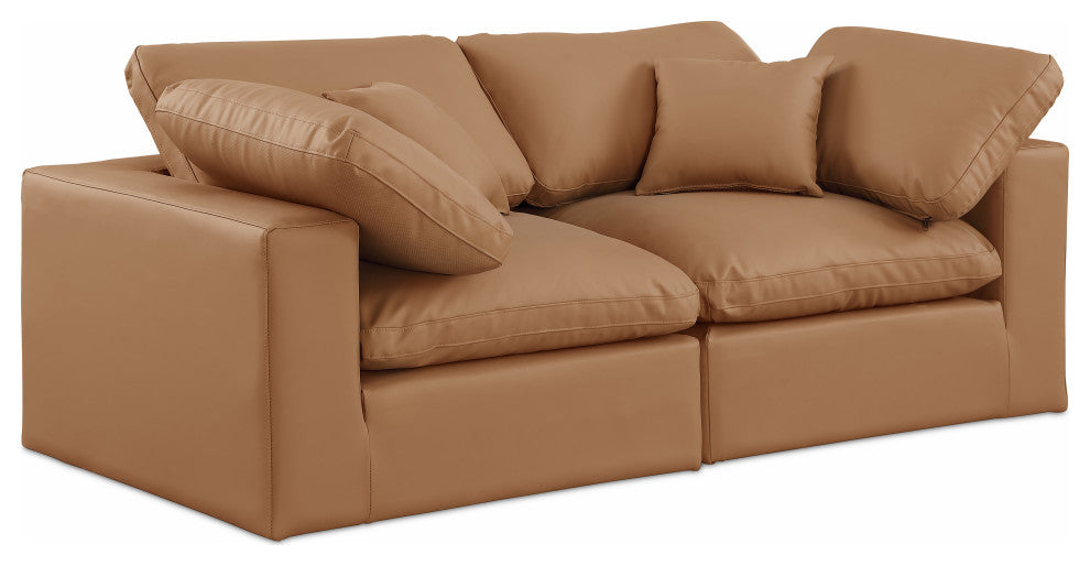 Comfy Upholstered Modular Sofa, Cognac, 2-Piece: 2 Corner Chair, Vegan Leather