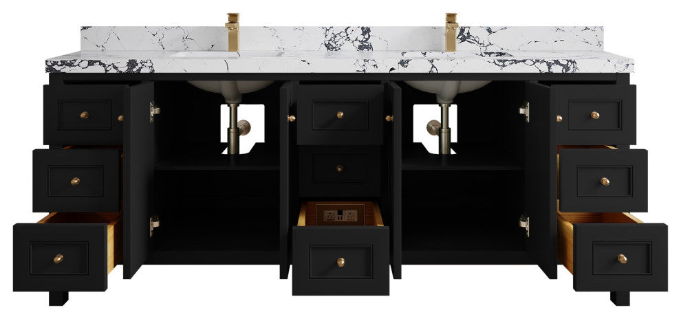 Nashville 84" Double Sink Bath Vanity, Black 2" Viola Night