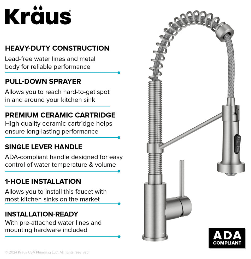 Bolden Commercial Style 2-Function Pull-Down 1-Handle 1-Hole Kitchen Faucet, Stainless Steel