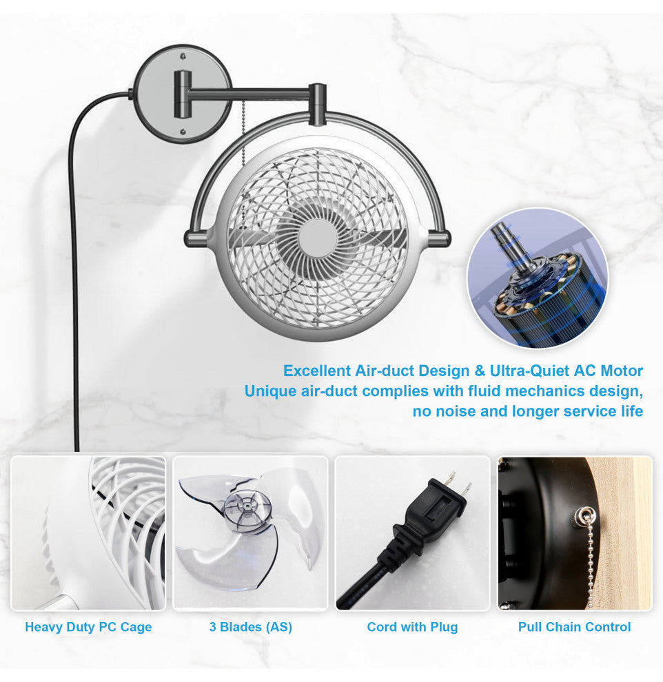 Whose Lamp 8-inch Wall Fan Walnut Finish, White