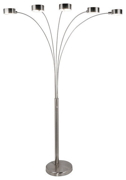 Micah LED Arched Floor Lamp With Dimmer, Brushed Steel