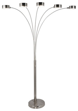 Micah LED Arched Floor Lamp With Dimmer, Brushed Steel