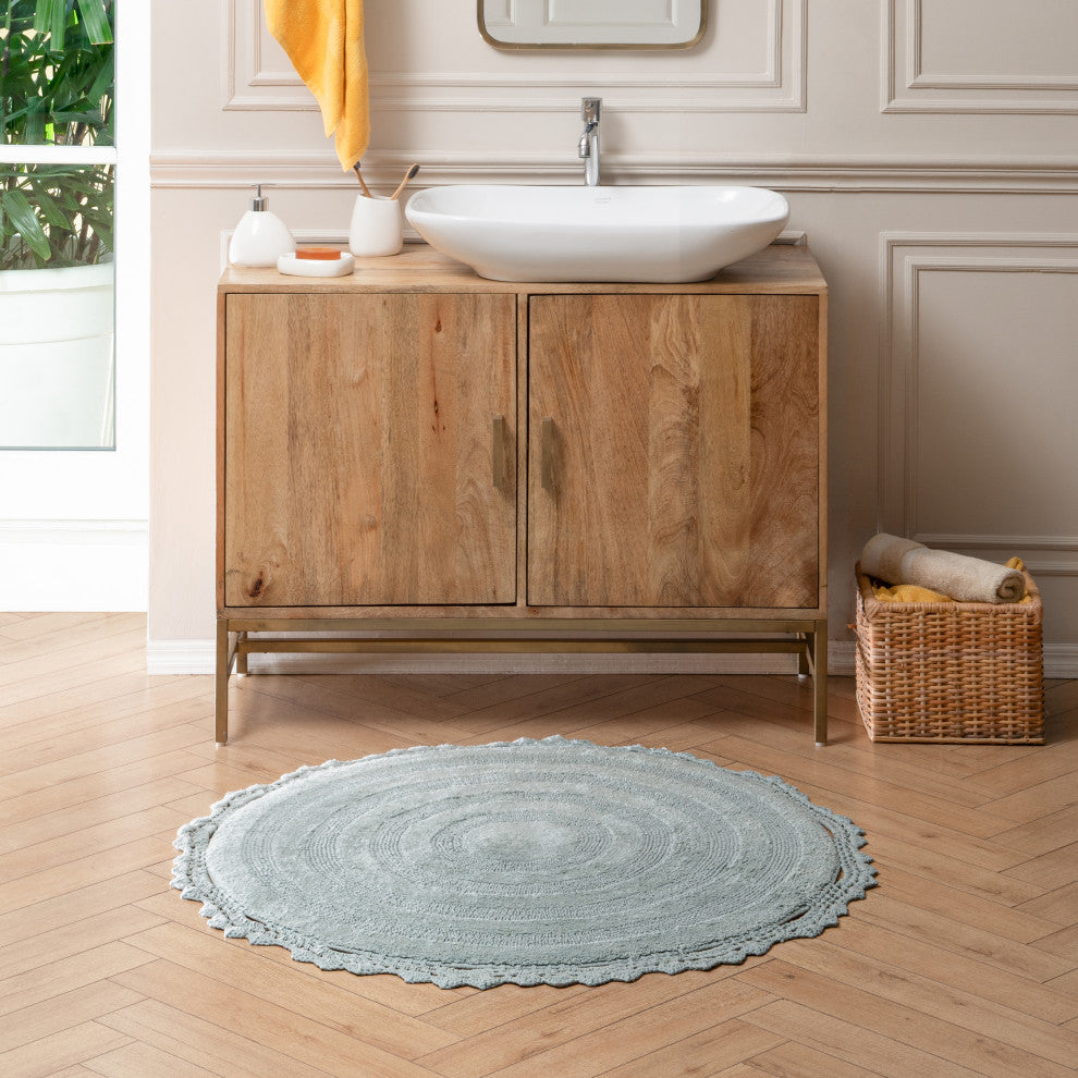Winchester Crochet Border Bath Mat, Arctic, 36" X 36"