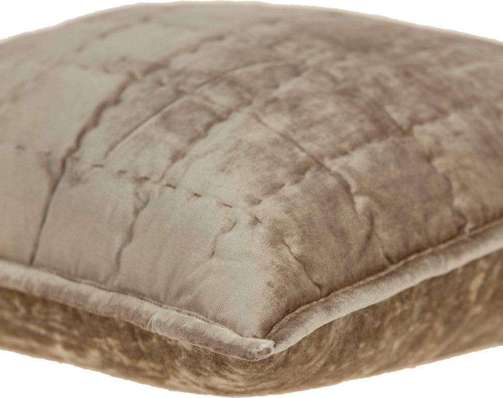 20" X 7" X 20" Transitional Taupe Solid Quilted Pillow Cover With Poly Insert