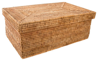 Artifacts Rattan Rectangular Storage Box With Lid, Honey Brown, 14"x10"x6