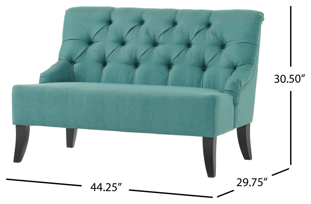 GDF Studio Nicoletta Tufted Fabric Settee Loveseat, Dark Teal