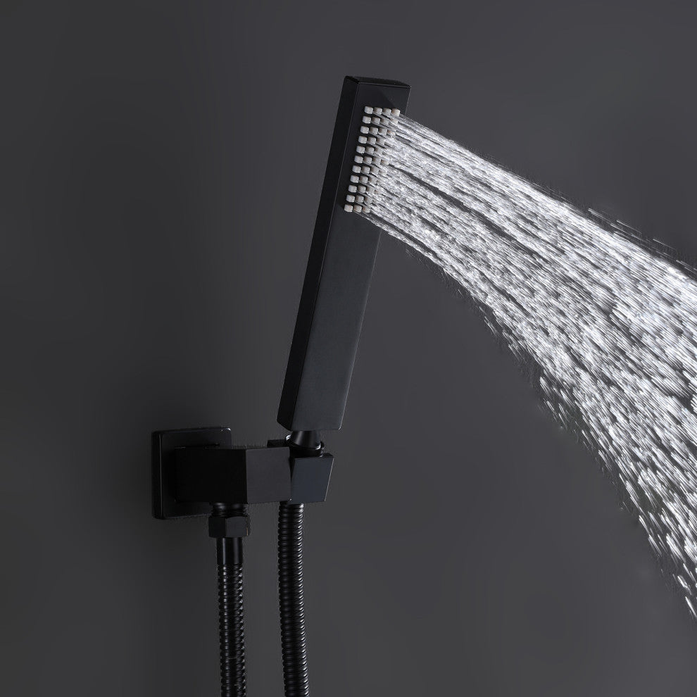 Luxury LED Rain Shower System With Rough-In Valve & 6 Body Jets, Matte Black